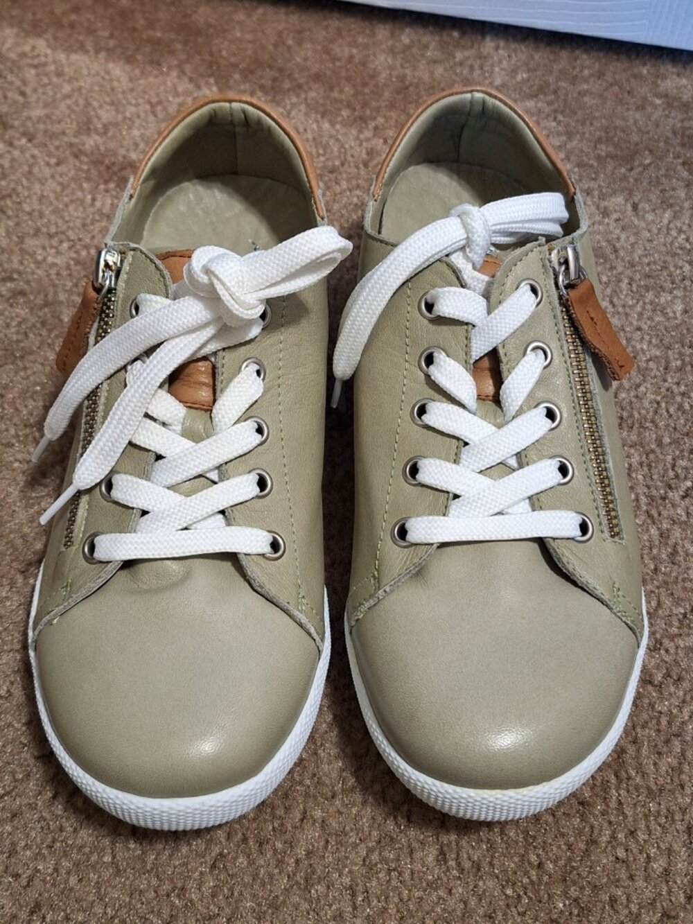 Andrea Conti Leathe Olive Green Shoes Sneakers NEW